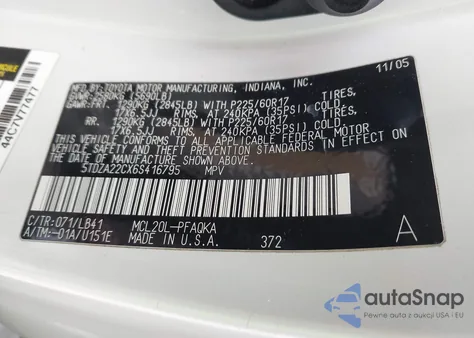 2006 Toyota Sienna Xle Limited z USA, uszkodzony, nr VIN 5TDZA22CX6S416795